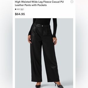 HALARA High Waisted Wide Leg Fleece PU leather pants